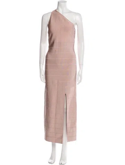 Pre-owned Herve Leger One-shoulder Long Dress In Neutral