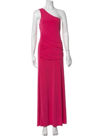 Pre-owned Herve Leger One-shoulder Long Dress In Pink