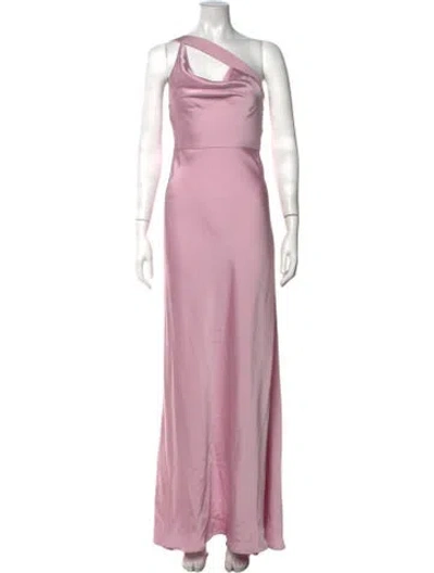 Pre-owned Herve Leger One-shoulder Long Dress In Pink