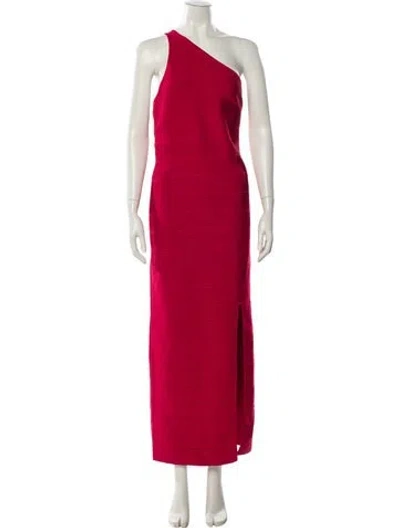 Pre-owned Herve Leger One-shoulder Long Dress In Red