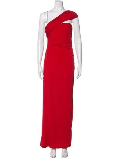 Pre-owned Herve Leger One-shoulder Long Dress In Red