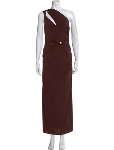 Pre-owned Herve Leger One-shoulder Long Dress W/ Tags In Brown