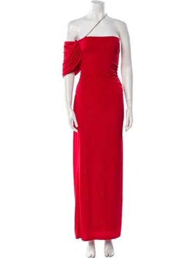 Pre-owned Herve Leger One-shoulder Long Dress W/ Tags In Red