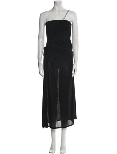 Pre-owned Herve Leger One-shoulder Midi Length Dress In Black