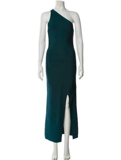 Pre-owned Herve Leger One-shoulder Midi Length Dress In Blue