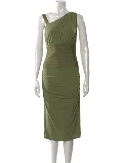 Pre-owned Herve Leger One-shoulder Midi Length Dress In Green