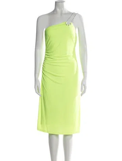 Pre-owned Herve Leger One-shoulder Midi Length Dress In Green