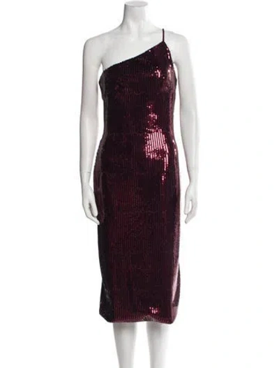 Pre-owned Herve Leger One-shoulder Midi Length Dress In Red