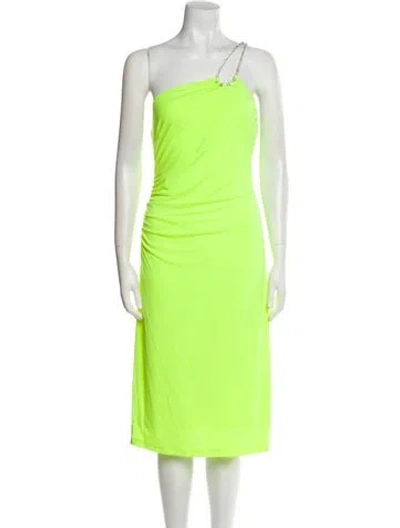 Pre-owned Herve Leger One-shoulder Midi Length Dress In Yellow