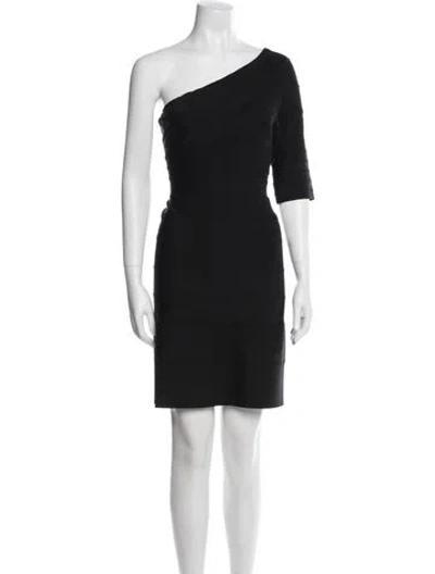 Pre-owned Herve Leger One-shoulder Mini Dress In Black