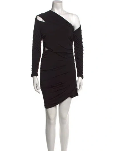 Pre-owned Herve Leger One-shoulder Mini Dress In Black