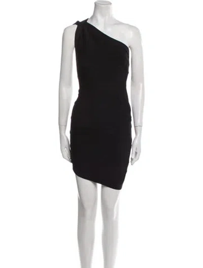 Pre-owned Herve Leger One-shoulder Mini Dress In Black