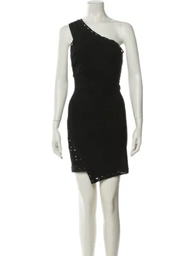 Pre-owned Herve Leger One-shoulder Mini Dress In Black
