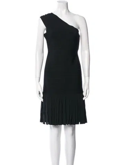 Pre-owned Herve Leger One-shoulder Mini Dress In Black