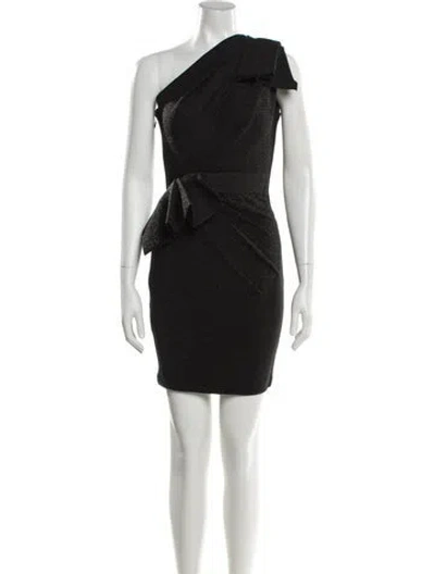Pre-owned Herve Leger One-shoulder Mini Dress In Black