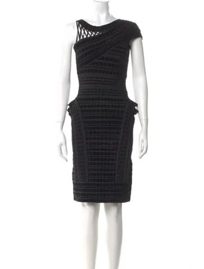 Pre-owned Herve Leger One-shoulder Mini Dress In Black
