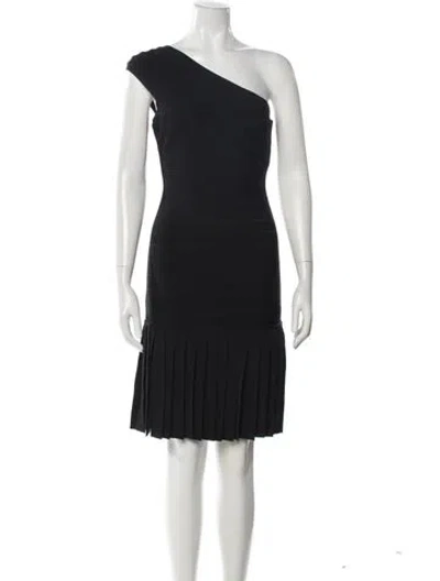 Pre-owned Herve Leger One-shoulder Mini Dress In Black