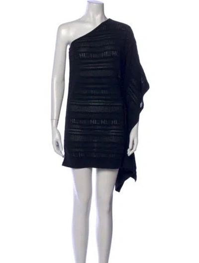 Pre-owned Herve Leger One-shoulder Mini Dress In Black