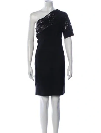 Pre-owned Herve Leger One-shoulder Mini Dress In Black