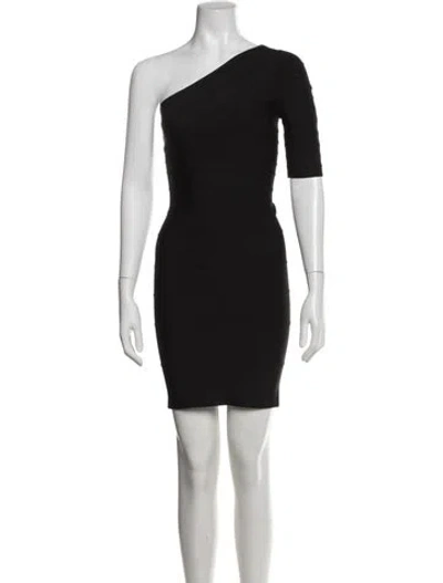 Pre-owned Herve Leger One-shoulder Mini Dress In Black