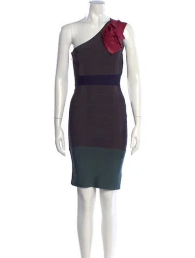 Pre-owned Herve Leger One-shoulder Mini Dress In Black