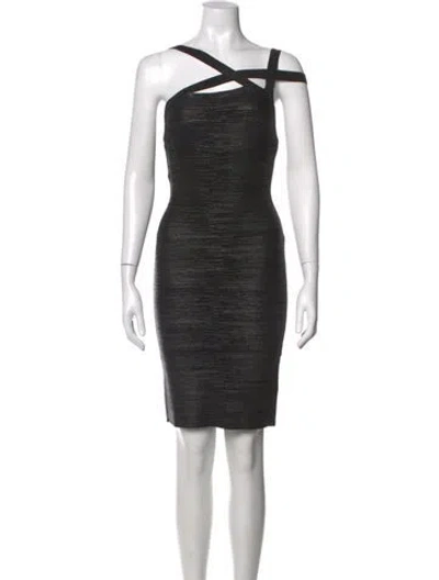 Pre-owned Herve Leger One-shoulder Mini Dress In Black/grey