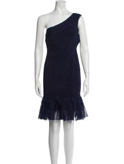 Pre-owned Herve Leger One-shoulder Mini Dress In Blue