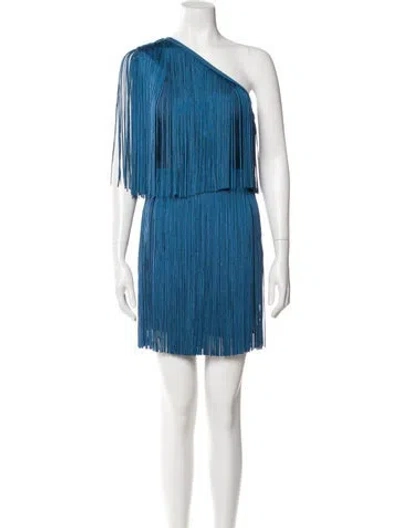Pre-owned Herve Leger One-shoulder Mini Dress In Blue