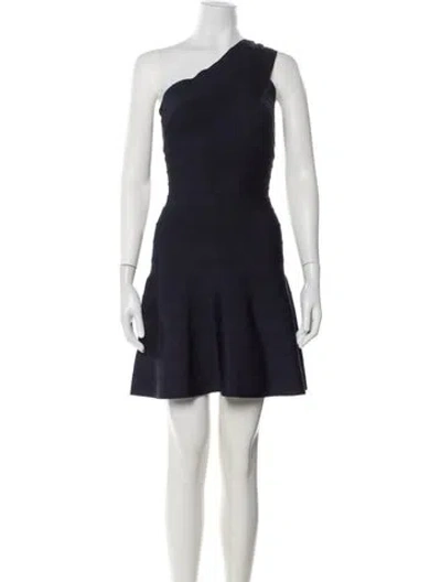 Pre-owned Herve Leger One-shoulder Mini Dress In Blue