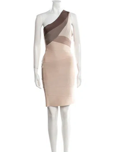 Pre-owned Herve Leger One-shoulder Mini Dress In Brown