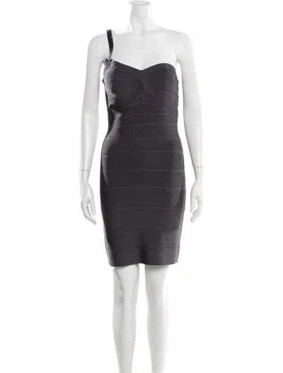 Pre-owned Herve Leger One-shoulder Mini Dress In Gray