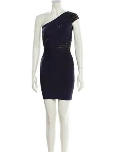 Pre-owned Herve Leger One-shoulder Mini Dress In Green