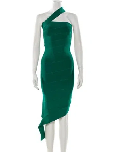 Pre-owned Herve Leger One-shoulder Mini Dress In Green