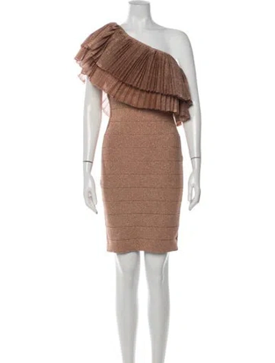 Pre-owned Herve Leger One-shoulder Mini Dress In Metallic