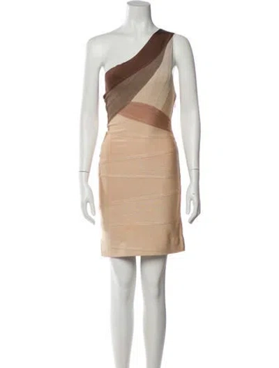 Pre-owned Herve Leger One-shoulder Mini Dress In Neutral