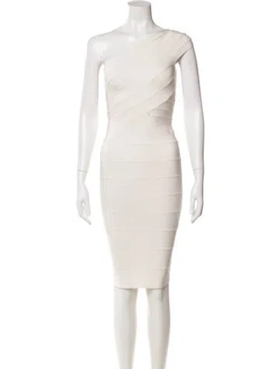 Pre-owned Herve Leger One-shoulder Mini Dress In Neutral