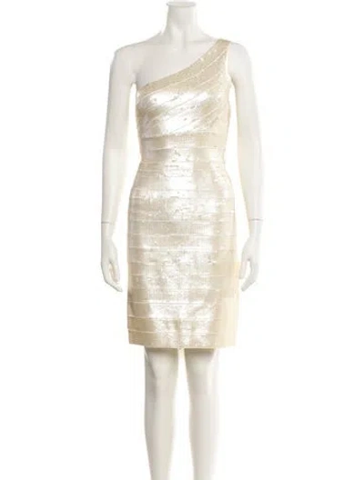 Pre-owned Herve Leger One-shoulder Mini Dress In Neutral