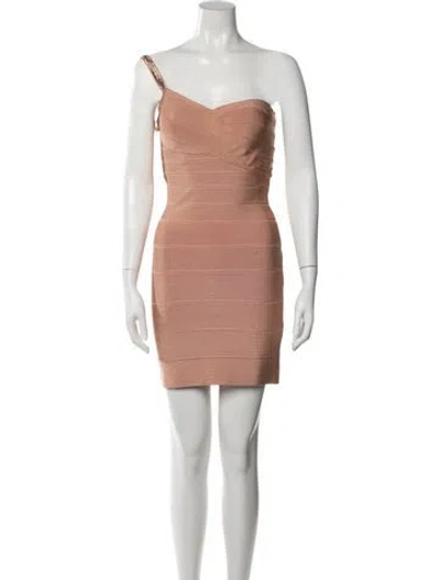 Pre-owned Herve Leger One-shoulder Mini Dress In Orange
