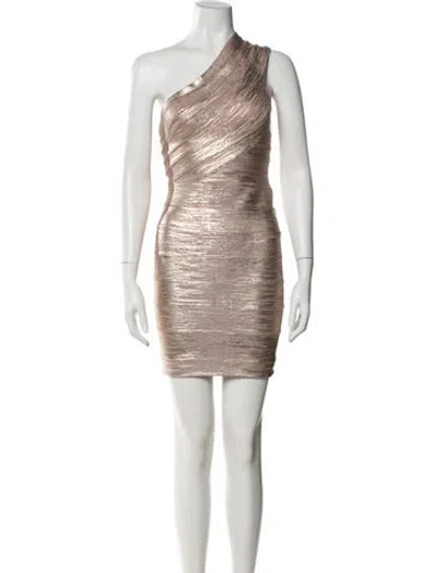 Pre-owned Herve Leger One-shoulder Mini Dress In Pink