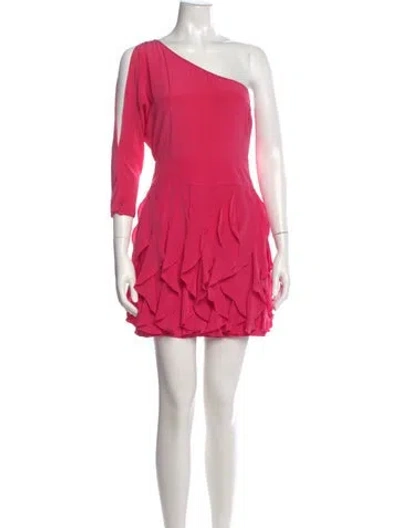 Pre-owned Herve Leger One-shoulder Mini Dress In Pink