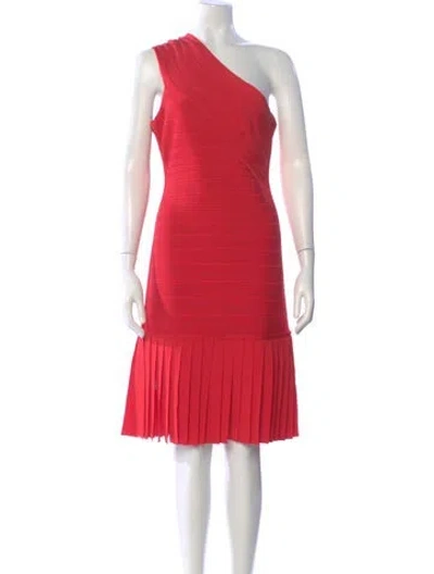 Pre-owned Herve Leger One-shoulder Mini Dress In Pink