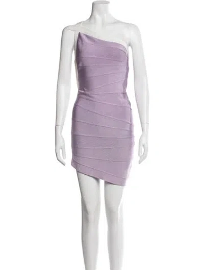 Pre-owned Herve Leger One-shoulder Mini Dress In Purple