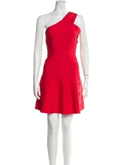 Pre-owned Herve Leger One-shoulder Mini Dress In Red