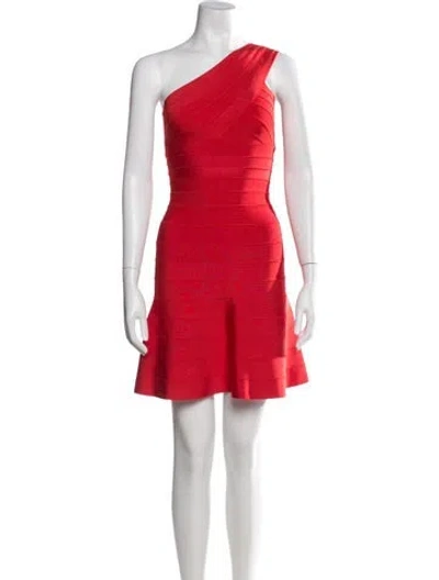Pre-owned Herve Leger One-shoulder Mini Dress In Red