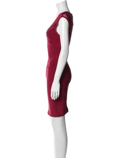 Pre-owned Herve Leger One-shoulder Mini Dress In Red
