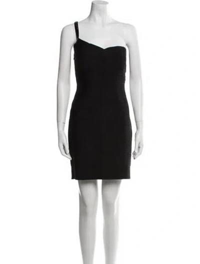 Pre-owned Herve Leger One-shoulder Mini Dress W/ Tags In Black