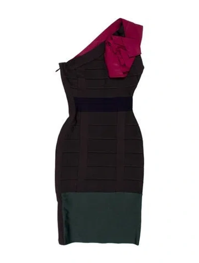 Pre-owned Herve Leger One-shoulder Mini Dress W/ Tags In Black