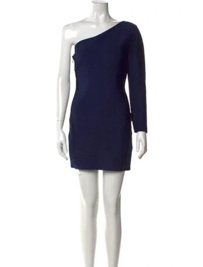 Pre-owned Herve Leger One-shoulder Mini Dress W/ Tags In Blue