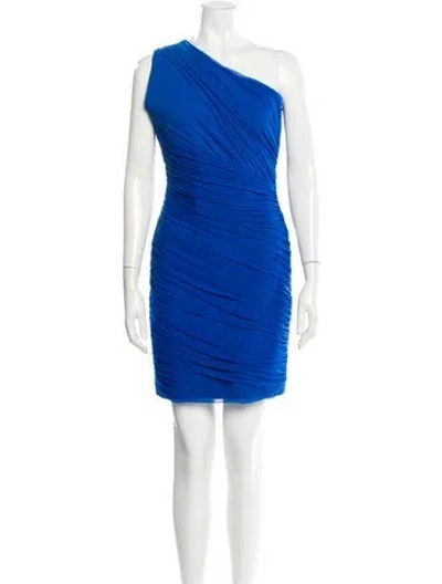 Pre-owned Herve Leger One-shoulder Mini Dress W/ Tags In Blue