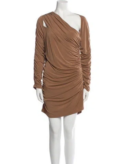 Pre-owned Herve Leger One-shoulder Mini Dress W/ Tags In Brown